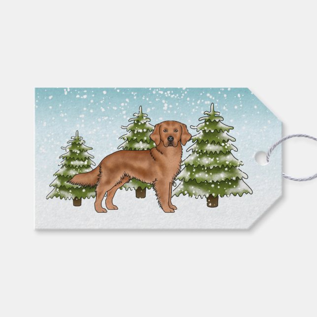Red Golden Retriever Dog Blue Snowy Weihnachten Geschenkanhänger (Vorderseite (Horizontal))