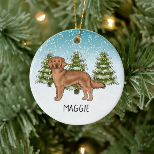 Red Golden Retriever Dog Individuelle Name Weihnac Keramik Ornament