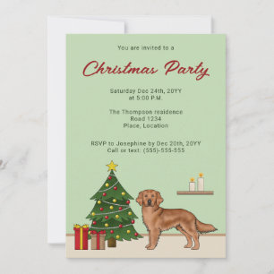 Red Golden Retriever Hund mit Weihnachtsbaum grün Einladung
