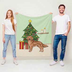 Red Golden Retriever mit grünem Weihnachtsbaum Fleecedecke