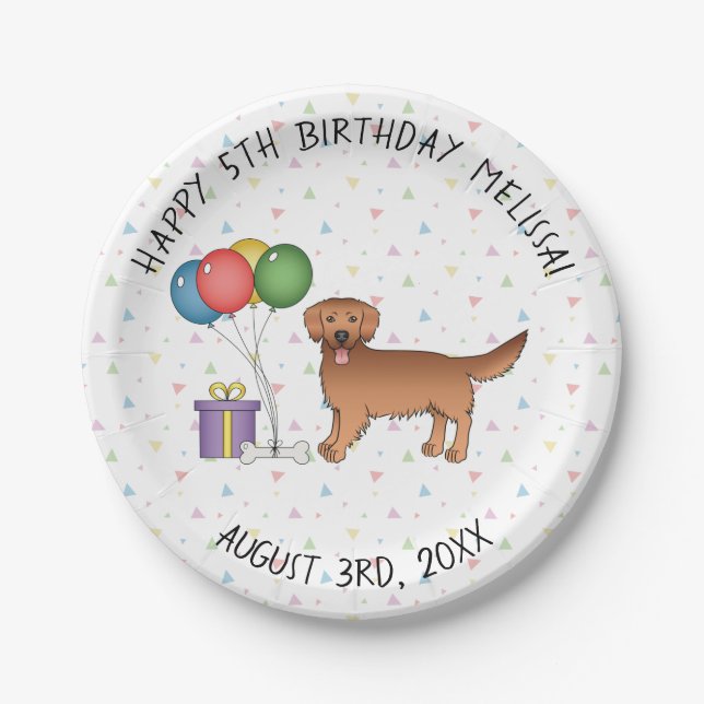 Red Golden Retriever Niedlich Cartoon Dog - Geburt Pappteller (Vorderseite)