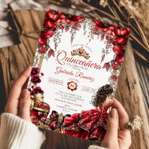 Red Golden Tiara Floral Quinceañera