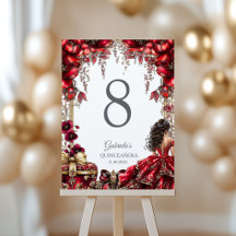 Red Golden Tiara Floral Quinceañera