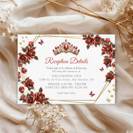 Red Golden Tiara Roses Butterflies Quinceañera Begleitkarte