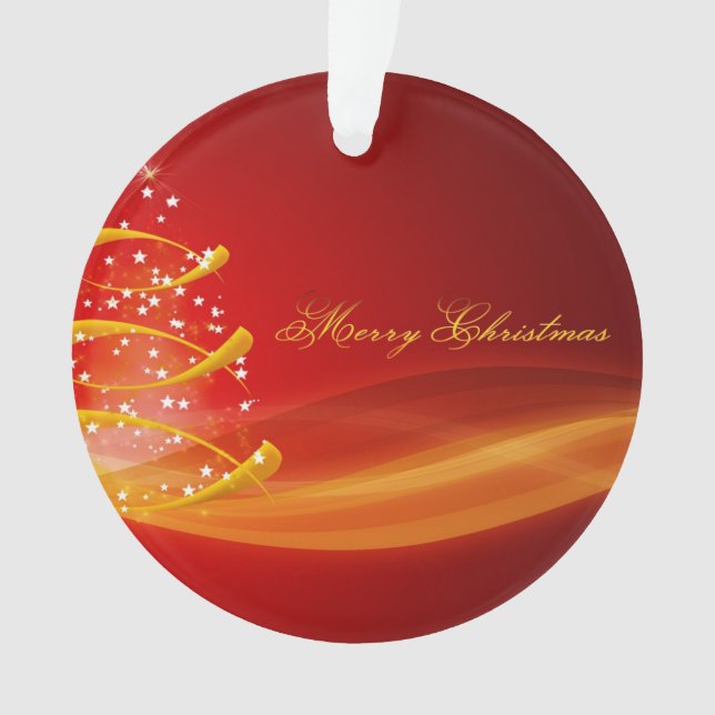 Red Golden Tree Merry Christmas Ornament (Vorderseite)