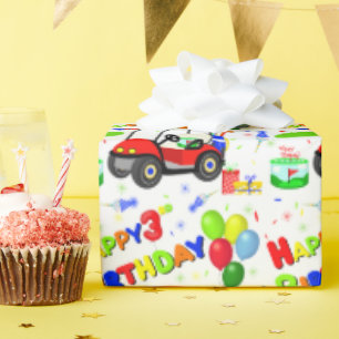 Red Golf Cart Boy's Pattern 3. Geburtstag Geschenkpapier