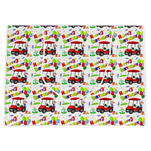 Red Golf Cart Boy's Pattern 3. Geburtstag Große Geschenktüte