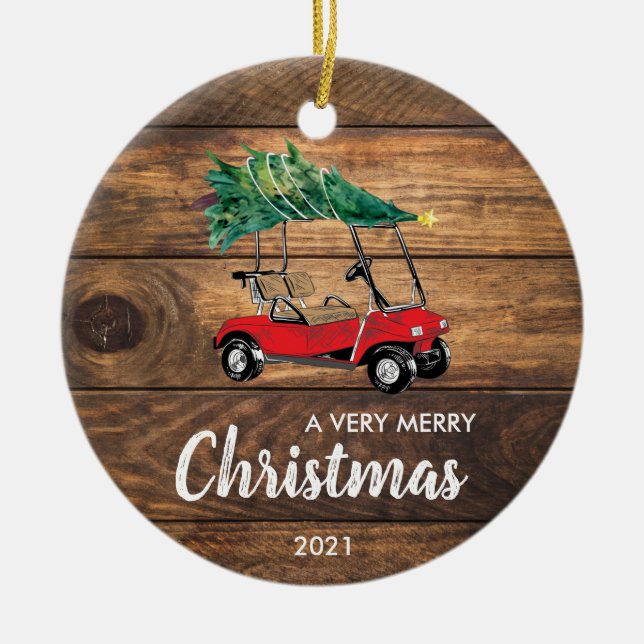 Red Golf Cart mit Baum Weihnachtsschmuck (Vorne)