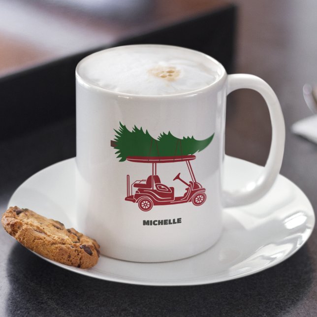 Red Golf Cart mit Weihnachtsbaum Urlaub Kaffeetasse (Von Creator hochgeladen)
