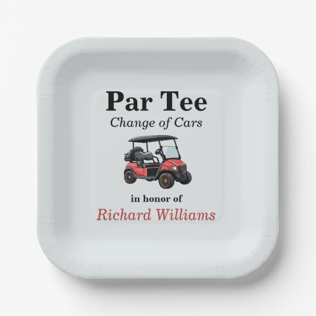 Red Golf Cart Par T-Shirt Themed Pappteller (Vorderseite)