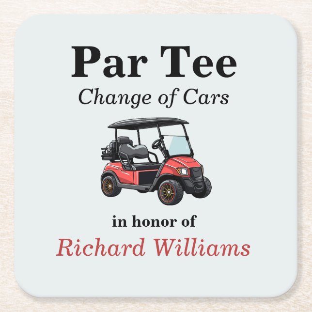 Red Golf Cart Par T-Shirt Themed Rechteckiger Pappuntersetzer (Vorderseite)