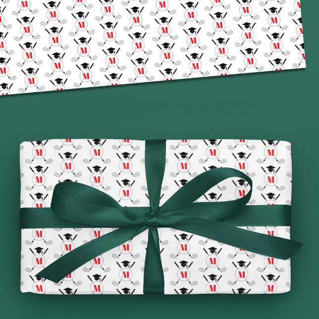 Red Golf Themed Graduation Monogram Pattern Geschenkpapier (Von Creator hochgeladen)