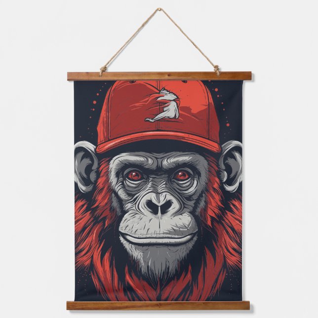 Red Gorilla Wandteppich Mit Holzrahmen (Vorderseite)