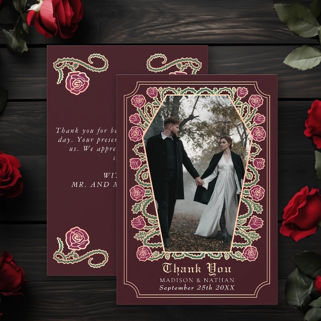 Red Gothic Coffin Rose Hochzeit Dankeschön Card Dankeskarte (Von Creator hochgeladen)