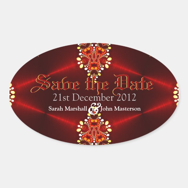 Red Gothic Diva Save the Date Oval Aufkleber (Vorderseite)