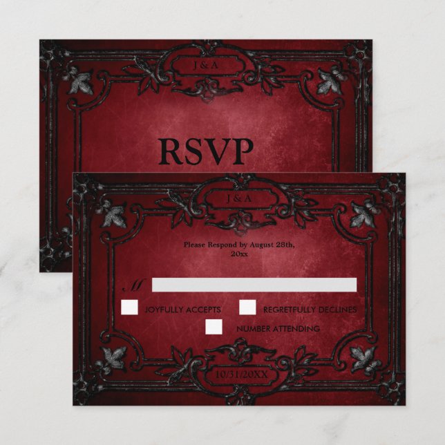 Red Gothic Halloween Alternative Wedding RSVP Card Karte (Vorne/Hinten)