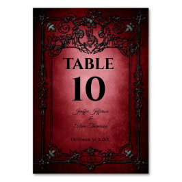 Red Gothic Halloween Alternative Wedding Tischnummer