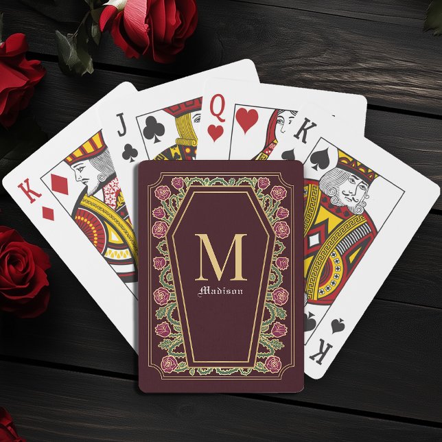 Red Gothic Thorn Rose Coffin Monogram Poker Karten Spielkarten (Von Creator hochgeladen)