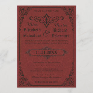 Red Gothic Viktorianisch Damask Speichern Sie die  Save The Date