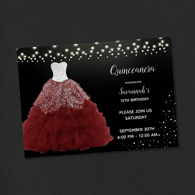 Red Gown String Lights Quinceanera Einladung (Von Creator hochgeladen)