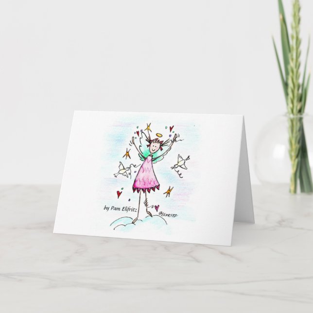 Red Gowned Engel bringt Herz mit Friedenstauben Karte (Vorderseite)