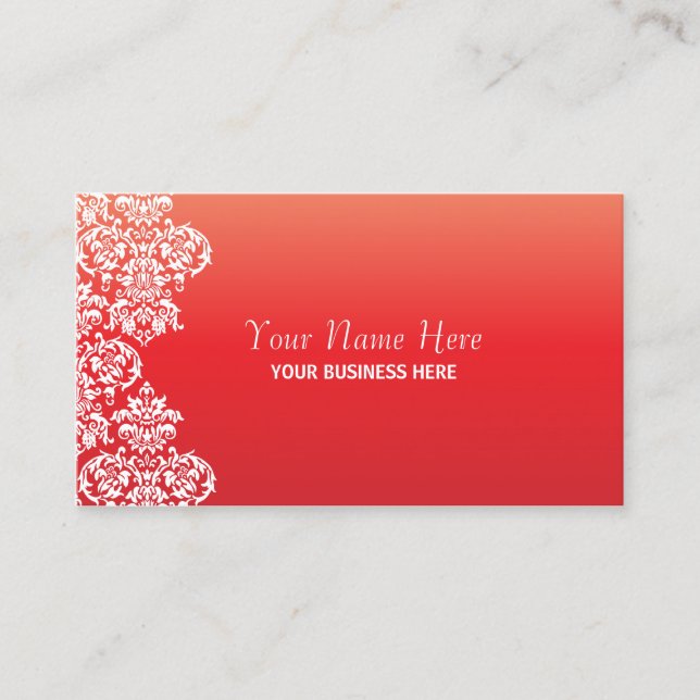 Red Gradient Damask Business Card Visitenkarte (Vorderseite)
