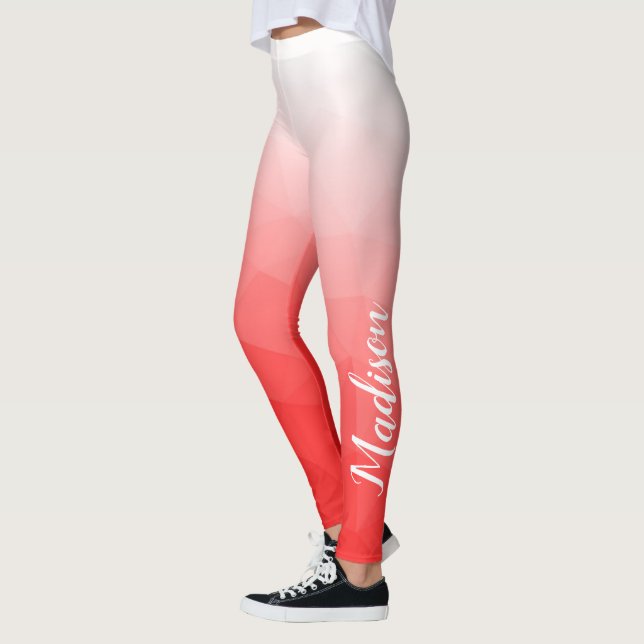 Red Gradient Geometric Mesh Pattern Ihr Name Leggings (Links)