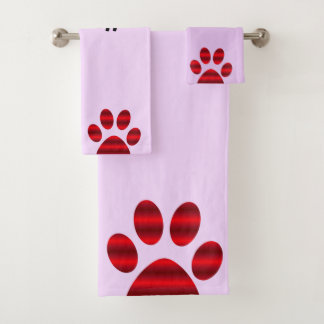 Red Gradient Paw Prints Badhandtuch Set