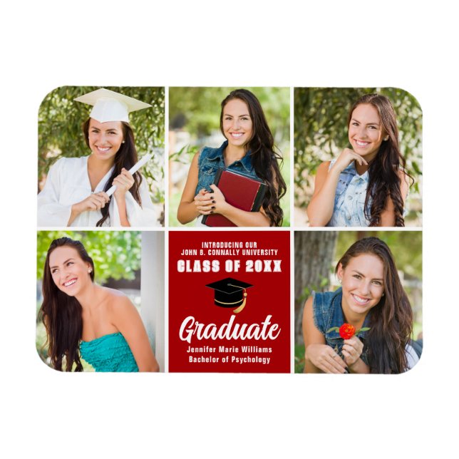 Red Graduate Foto Collage Custom 2023 Abschluss Magnet (Horizontal)