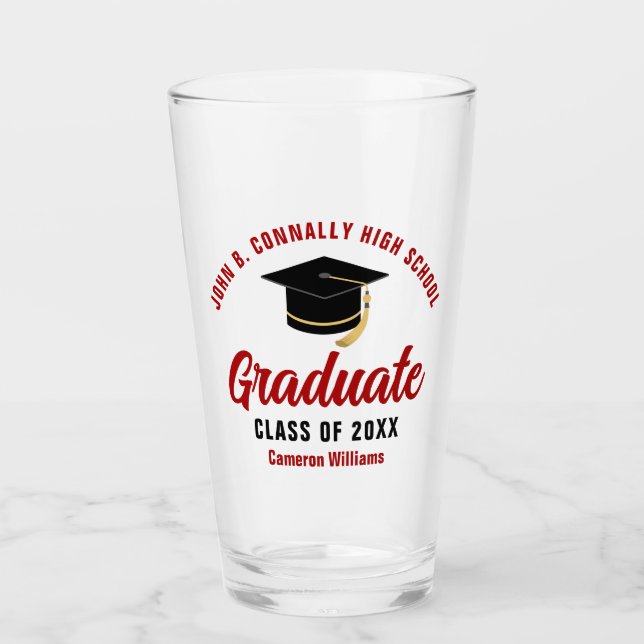 Red Graduate Personalisiert Graduate Party Glas (Vorderseite)