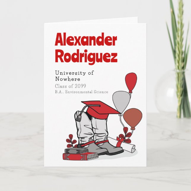Red Graduation Cap Cowboy Boot Arrangement Einladung (Vorderseite)