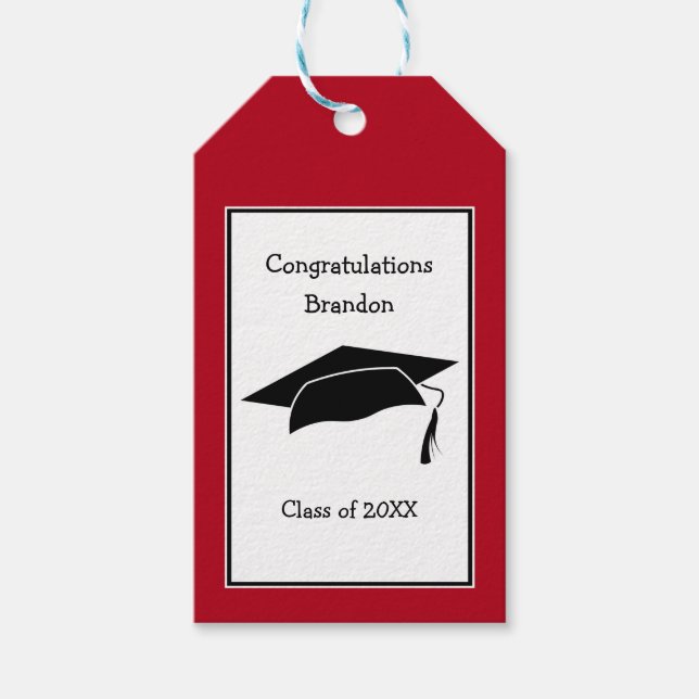 Red Graduation Cap Herzlichen Glückwunsch Gift Tag Geschenkanhänger (Vorderseite)