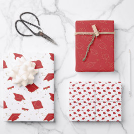 Red Graduation Cap Toss Geschenkpapier Set