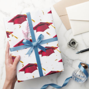 Red Graduation Caps und Gold Confetti Geschenkpapier