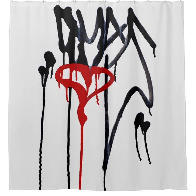 Red Graffiti Heart mit Black Scribble treiben Duschvorhang (Vorderseite)