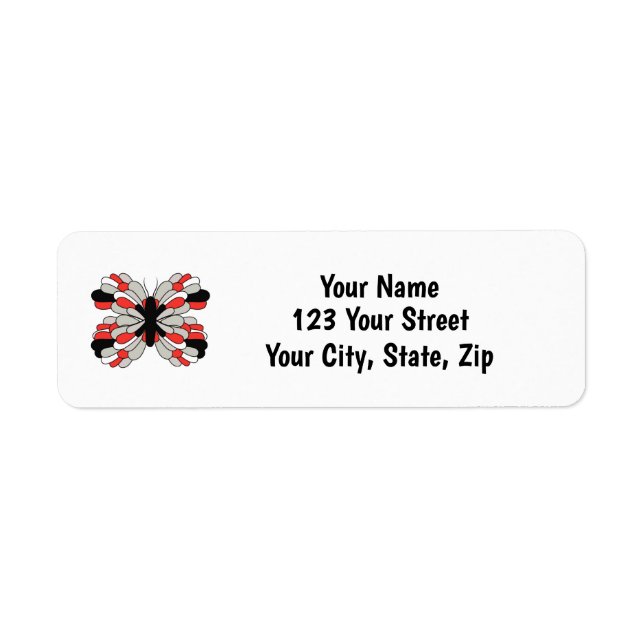 Red Grau and Black Butterfly Address Label (Vorne)