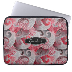 Red Grau und Black Paisley Pattern mit Monogramm Laptopschutzhülle