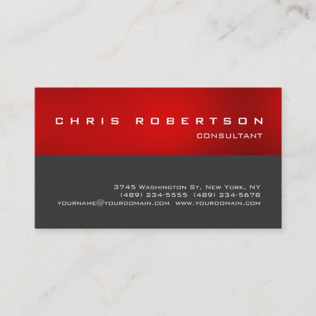 Red Grau White Attraktive Charming Business Card Visitenkarte (Vorderseite)
