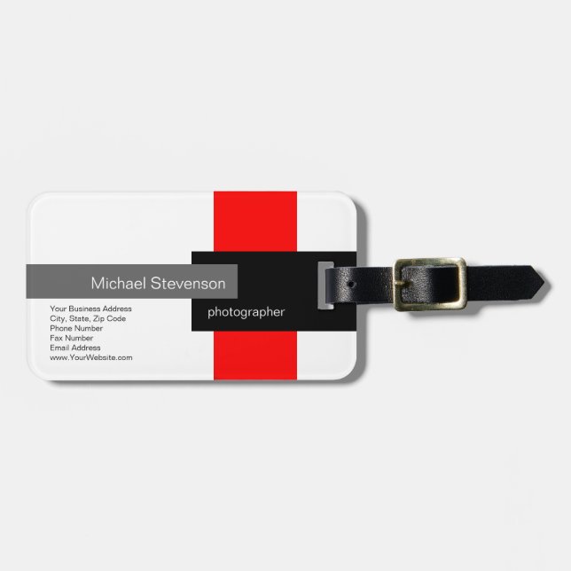 Red Grau White Black Minimalistisch Modern Schlich Gepäckanhänger (Vorderseite horizontal)