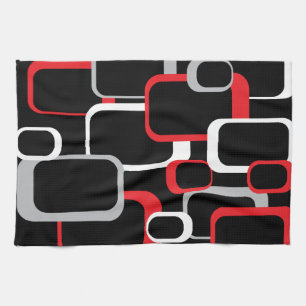 Red Grau White Black Retro Squares Muster Geschirrtuch