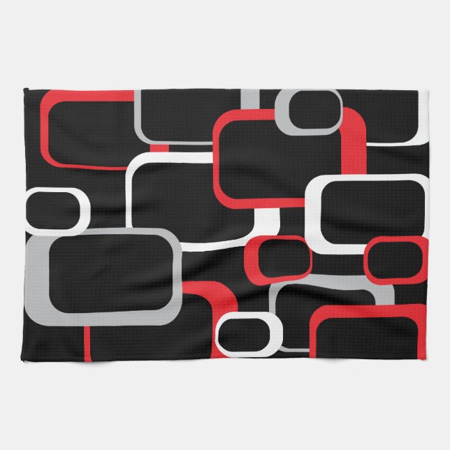 Red Grau White Black Retro Squares Muster Geschirrtuch (Horizontal)