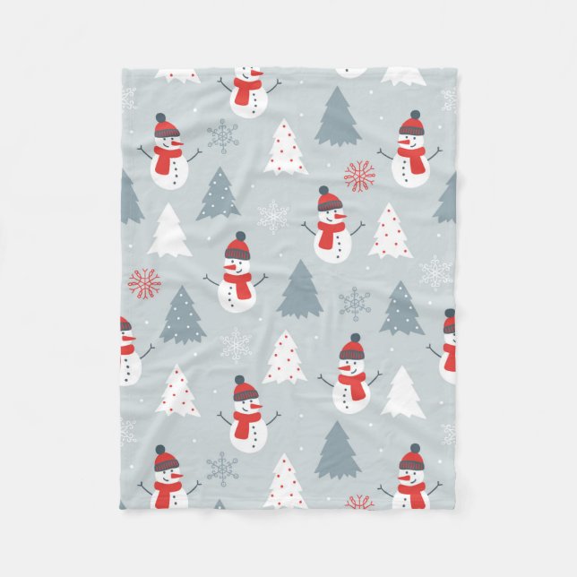 Red Grau & White Christmas Snowman Pattern Fleecedecke (Vorderseite)