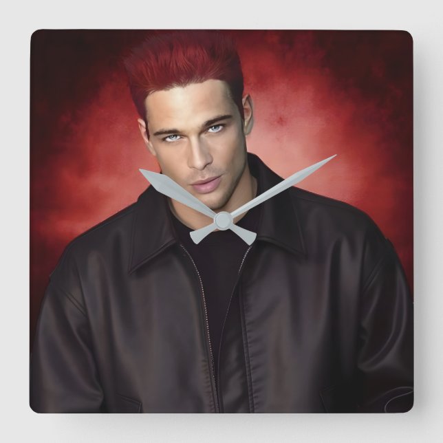 Red Gravity wall clock Quadratische Wanduhr (Vorderseite)