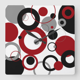 Red, Gray and Black Dots Quadratische Wanduhr