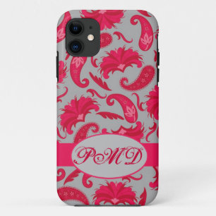 Red Gray Art Deco Parisian Paisley Monogram Case-Mate iPhone Hülle
