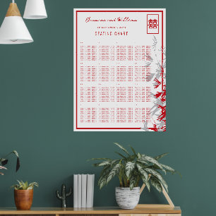 Red & Gray Bamboo Blätter Asiatische Hochzeitsskal Poster