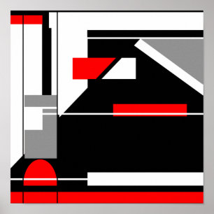 Red Gray Black White Geometric MCM-like Design Poster