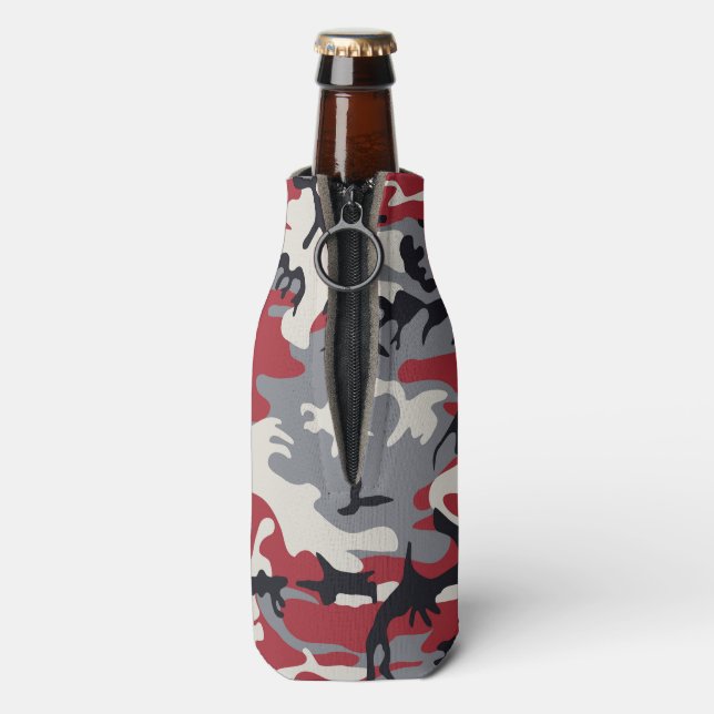 Red Gray Camouflage Camouflage Pattern Flaschenkühler (Flasche Rückseite)