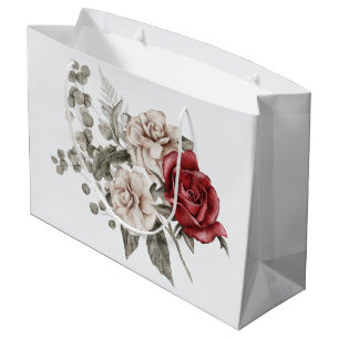 Red Gray & Cream Boho Blume Bouquet Große Geschenktüte