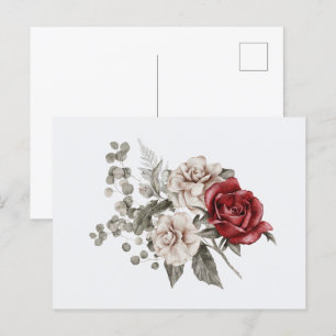 Red Gray & Cream Boho Blume Bouquet Postkarte